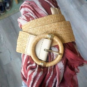 Mango Collection Raffia Belt with Embellished Buckle